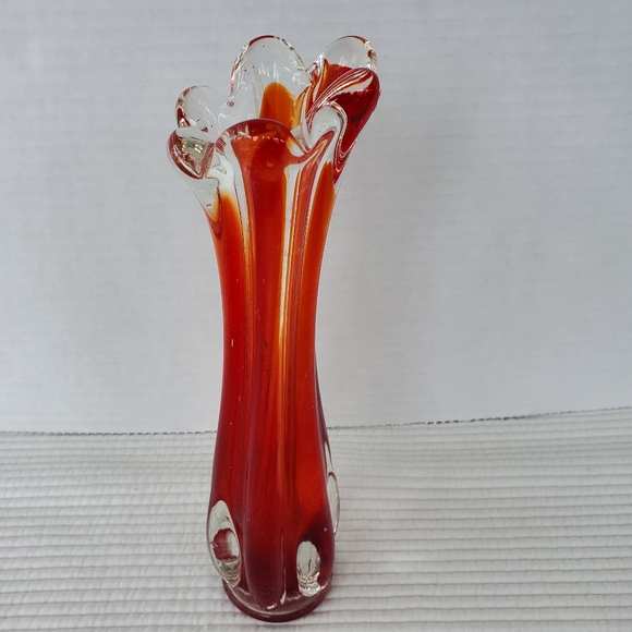 Glass Art Glass Finger Vase Vintage Skinny Vintage 8.5" Red Clear - Picture 3 of 9